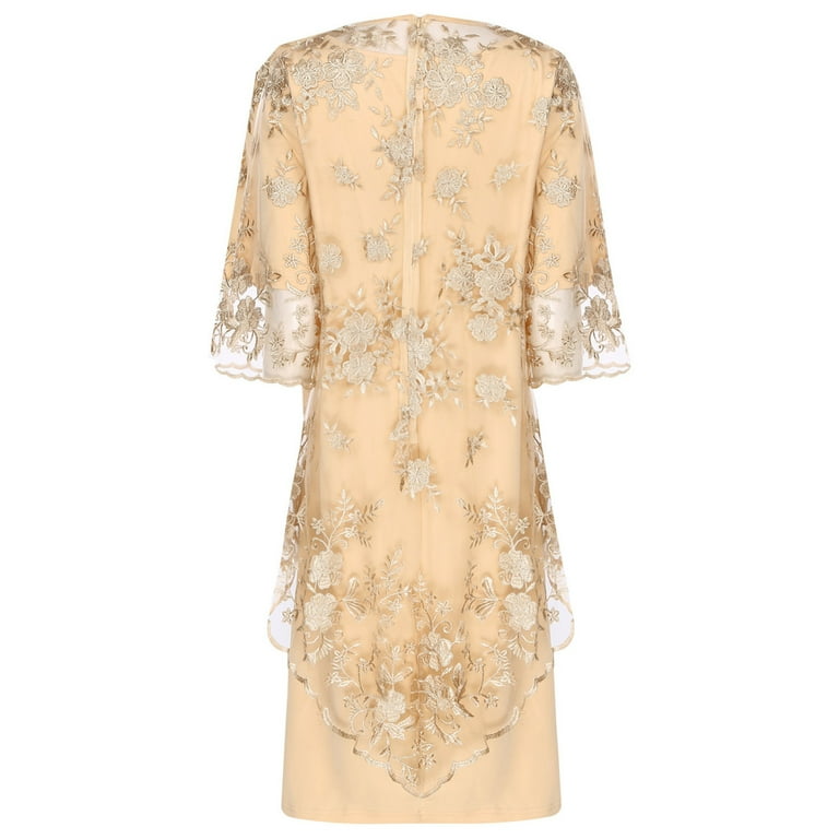 Miutii Womens 2pcs Elegant Plus Size Dress Set Evening Cocktail Mother's Dress  Embroidery Lace Cover Champagne 5XL - Walmart.com