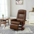 thumbnail image 2 of Demi Bonn 39" Faux Leather Swivel Recliner with Footrest, Armrest and Wooden Base for Living Room, Comfort High-Backed Sofa Chair, Brown, 2 of 12