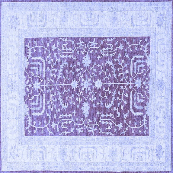 Ahgly Company Machine Washable Indoor Square Oriental Blue Traditional Area Rugs, 6' Square