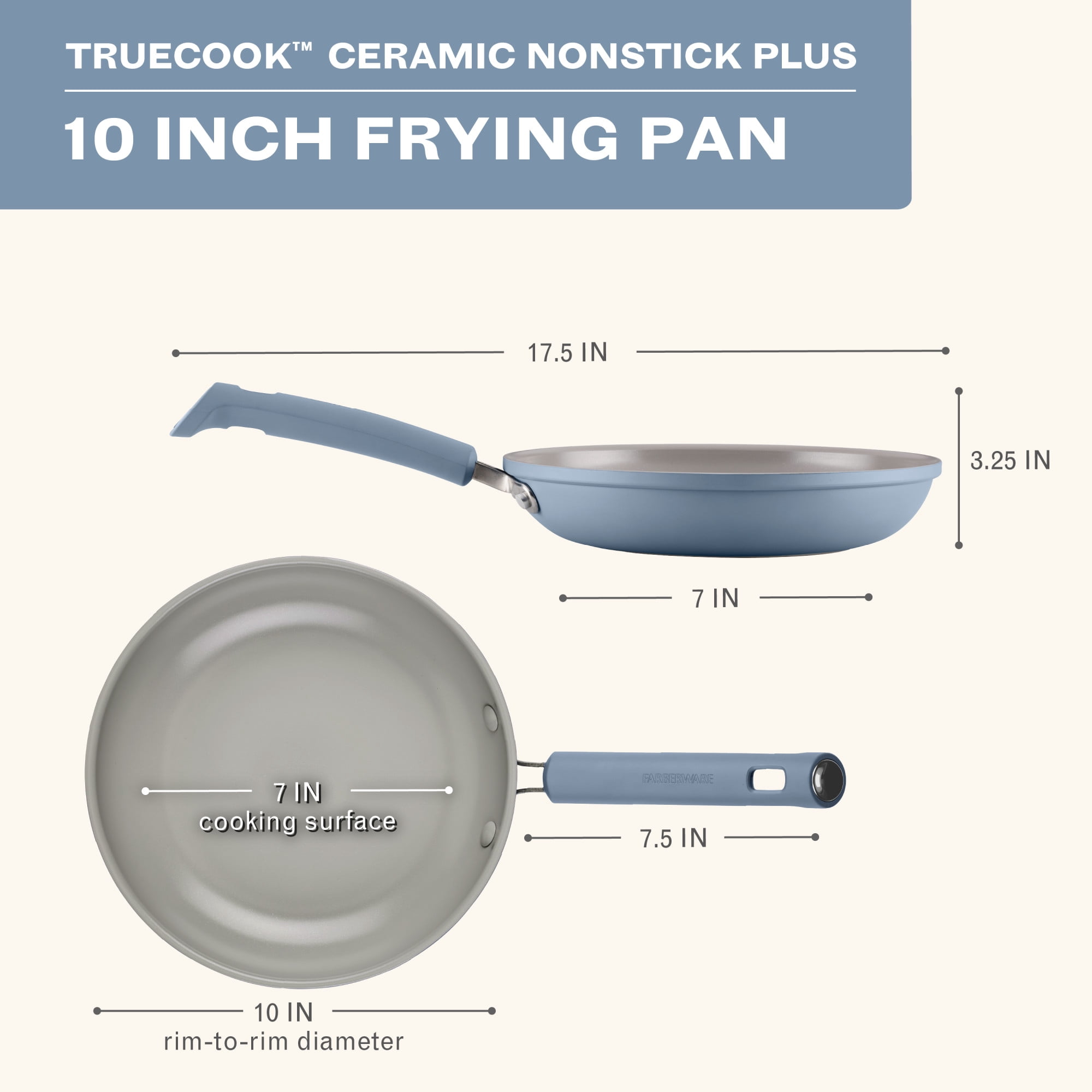 Farberware TrueCook Ceramic Plus Induction Frying Pan, 10-Inch, Steel Blue
