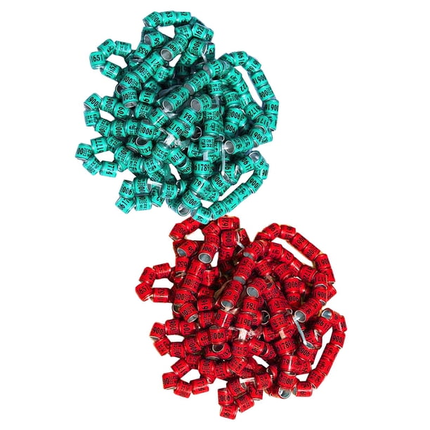 100 anillos de aluminio 2023 para patas de paloma, para loros y aves de corral Verde y rojo