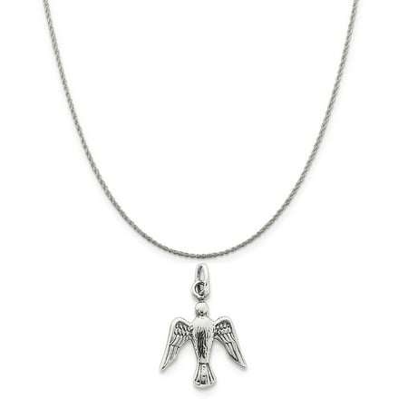 - Sterling Silver Antiqued Dove Charm on a Sterling Silver Rope Chain Necklace, 16