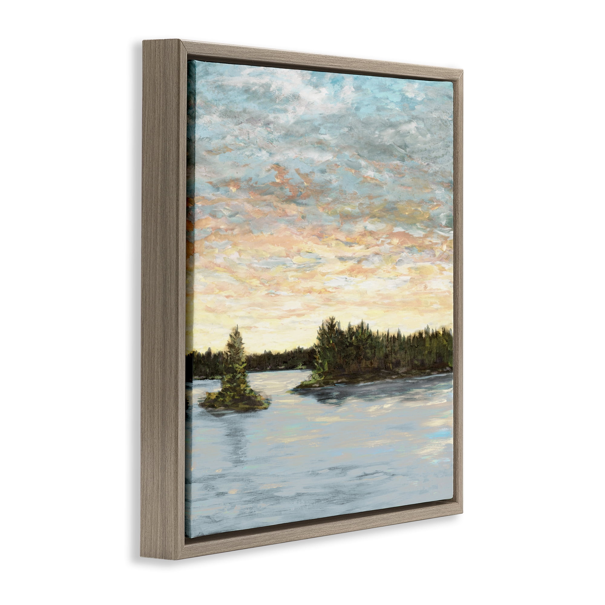 Stupell Industries Lake Shore at Sundown Brown Framed Floater Canvas Wall Art, design by Julie DeRice