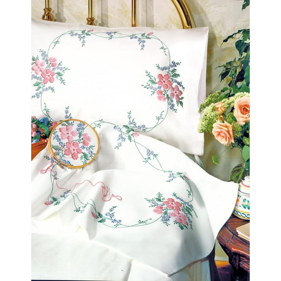 Stamped Pillowcase Pair For Embroidery 20"X30"-Wild Rose, Pk 1, Tobin