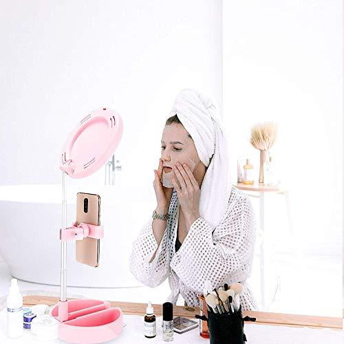 Portable Multipurpose 6 Inch LED Makeup Mirror and Ring Light in Foldable Vanity Case with 10 Light Stalls, 64 LED Lamp Beads, TikTok Mobile Phone Holder, and Extendable Desktop Stand