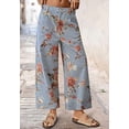 thumbnail image 2 of sicmoss Women's Blue Floral Print Mid Rise Cropped Wide Leg Jeans Boho Baggy with Pockets, 2 of 6