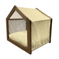 thumbnail image 2 of Yellow Chevron Pet House, Ikat Style Abstract Sketchy Looking Faded Zigzag Motif Tile, Outdoor & Indoor Portable Dog Kennel with Pillow and Cover, 5 Sizes, Marigold Pale Blue White, by Ambesonne, 2 of 5