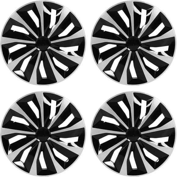 4-Pack 17 Inch Black & Silver Wheel Covers, Snap-On Hub Caps for 17" Steel Wheels