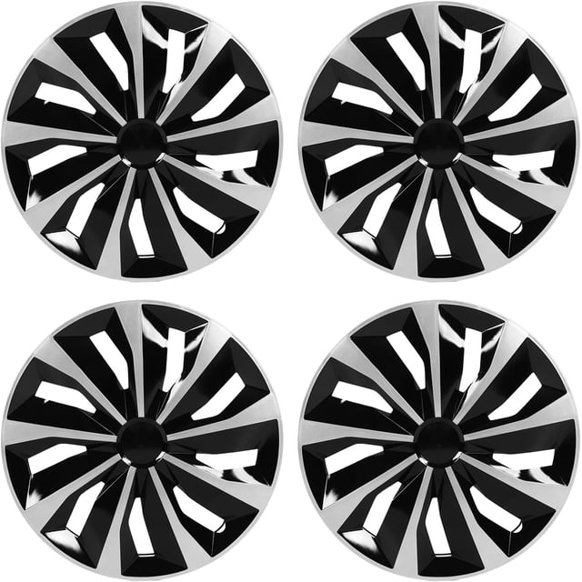 4-Pack 17 Inch Black & Silver Wheel Covers, Snap-On Hub Caps for 17" Steel Wheels