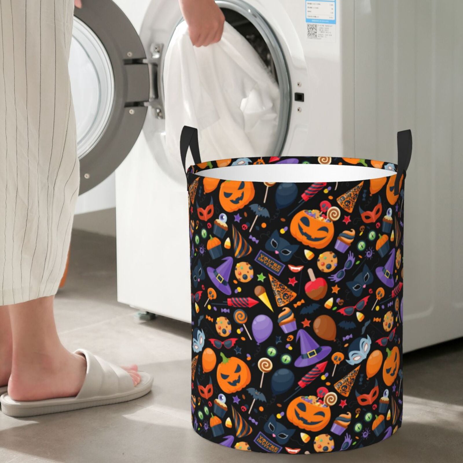 Large Laundry Basket with Handles - halloween pumpkins cartoon Kids Baby Dirty Clothes Laundry Hamper for Bedroom Aesthetic