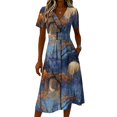 thumbnail image 4 of Halloween Wrap Dress for Women Casual Short Sleeve Dress V Neck Halloween Printed Halloween Party Vacation Outfit, 4 of 5