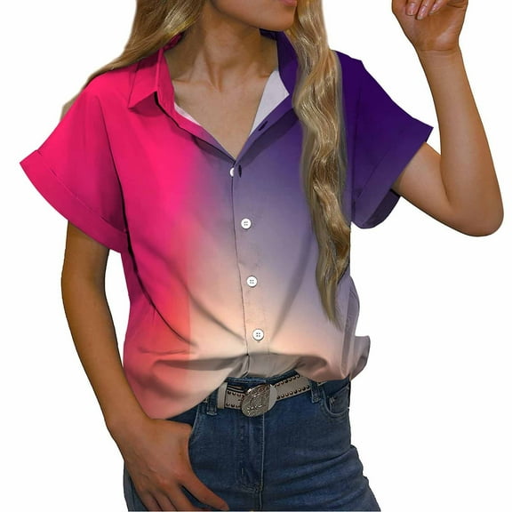 Patlollav Womens Shirts Plus Size,Ladies Tops Turndown Collar Print Fashion Casual Blouse