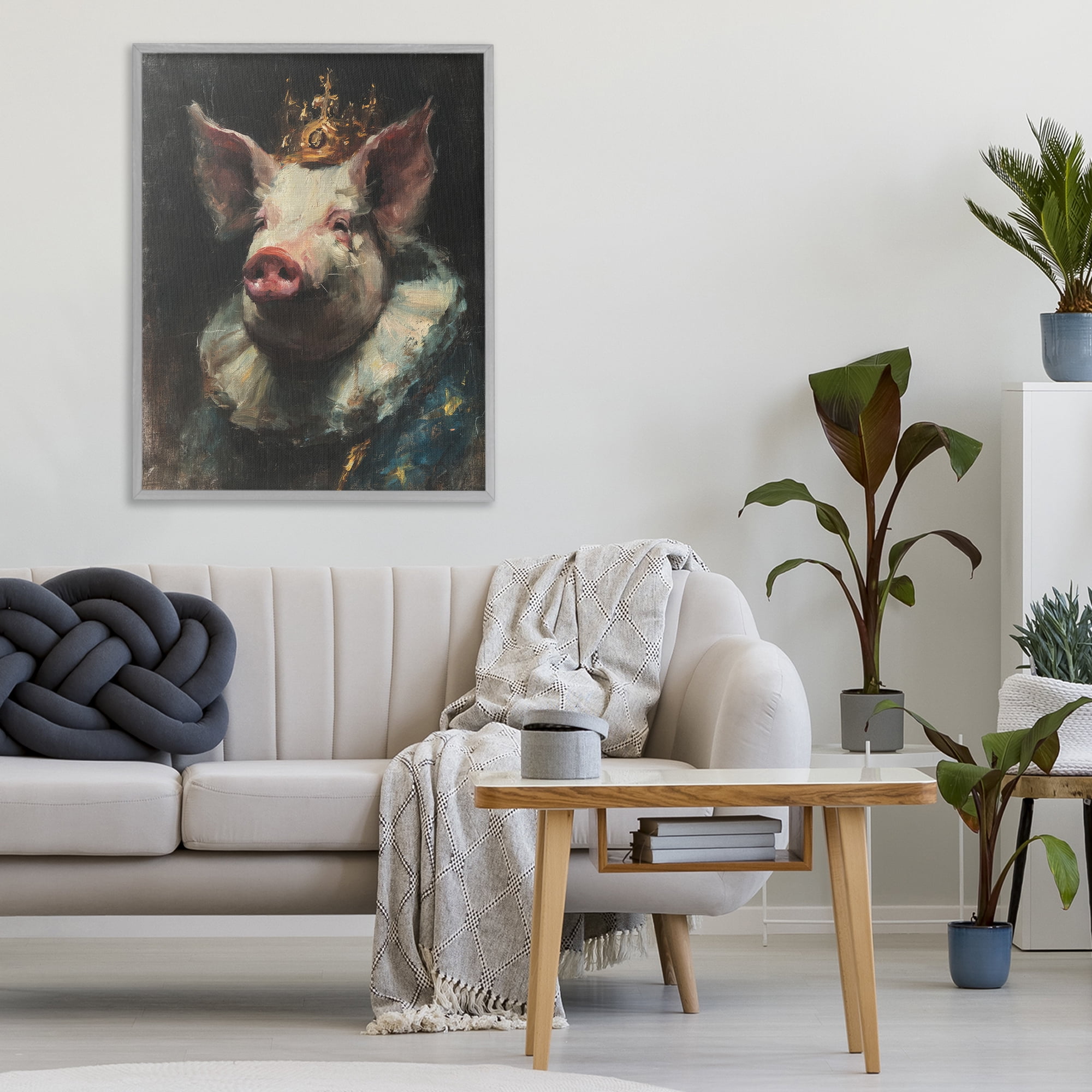 Stupell Industries Crowned Imperial Pig Gray Framed Giclee Art, design by Svetlana Aleynikova