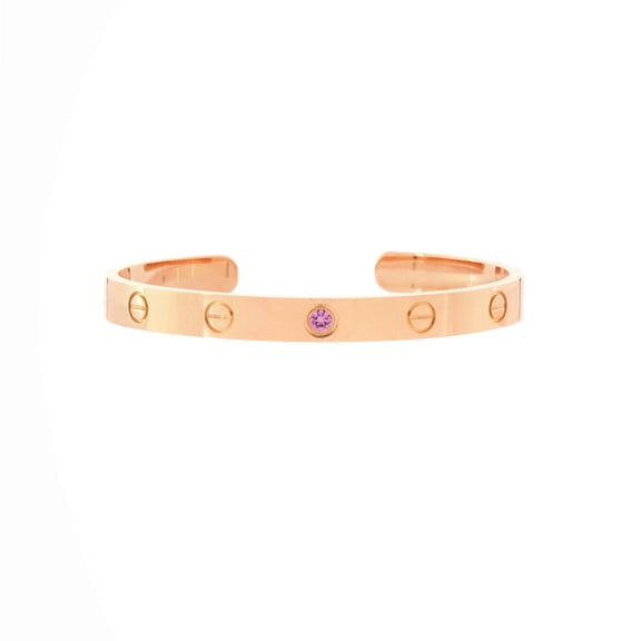 Pre-Owned Love Cuff Bracelet 18K Rose Gold with Pink Sapphire By Rebag