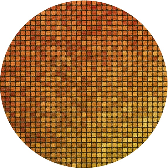 Ahgly Company Indoor Round Patterned Neon Orange Area Rugs, 7' Round