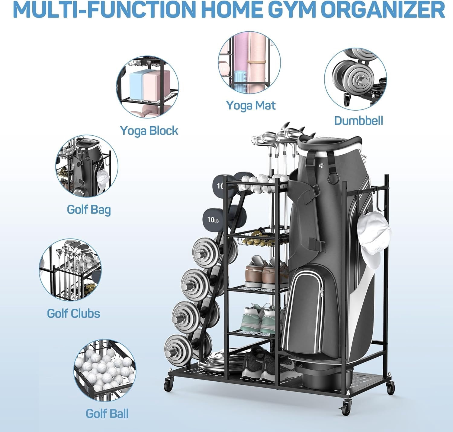 Weight Rack for Dumbbells,  Gym Storage for Dumbbells Yoga Mat Kettlebells, Yoga Mat Storage Rack for Garage,  Gym