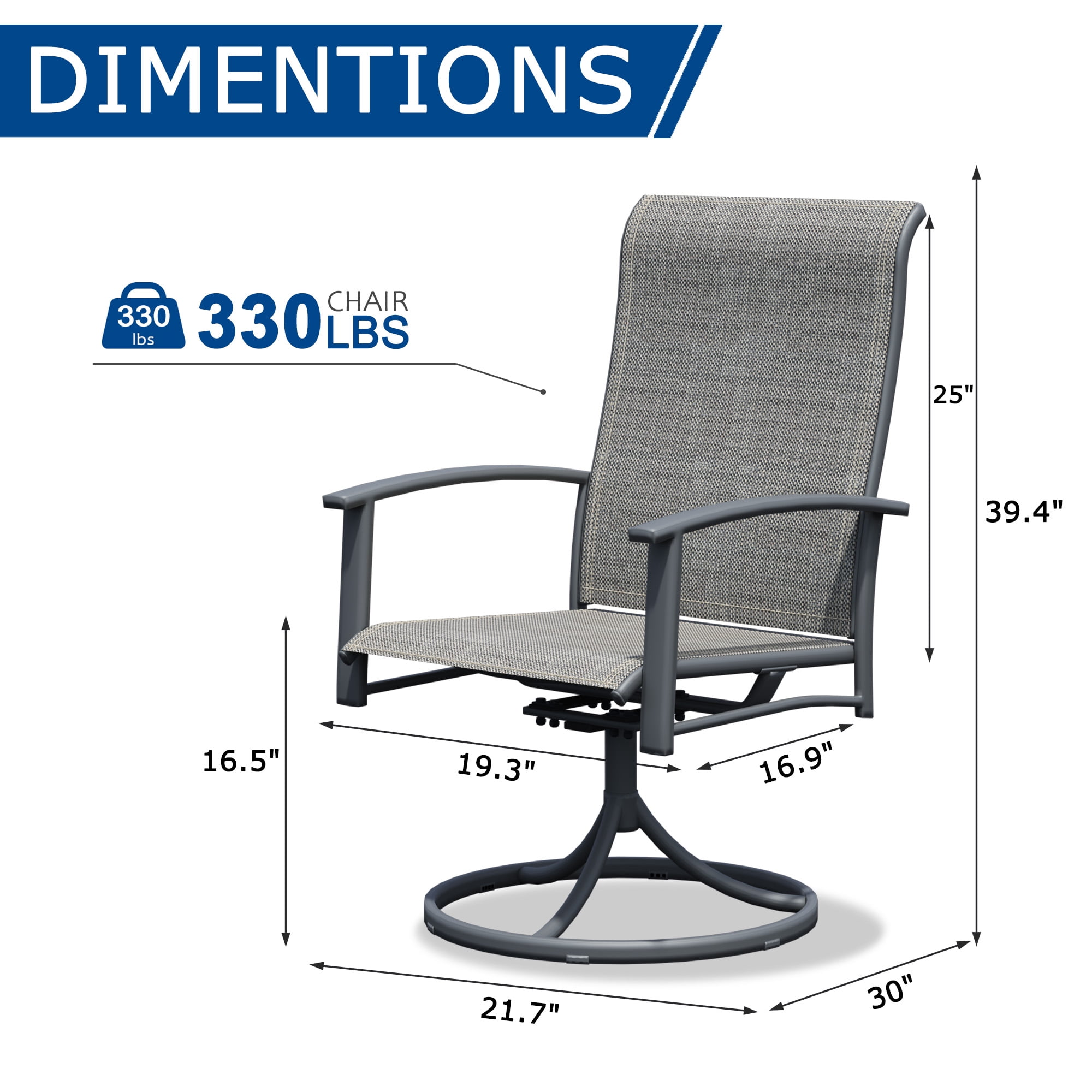 Swivel Patio Chairs Set of 6, Outdoor Metal Dining Armchairs, High Back Ergonomic Design, Gray