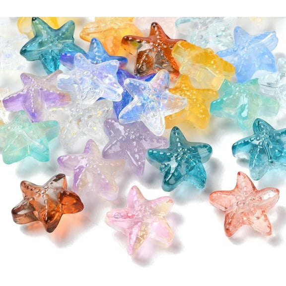 100 pc Transparent Glass Charms Starfish Mixed Color 15x15x7mm Hole: 0.8mm Multi-color