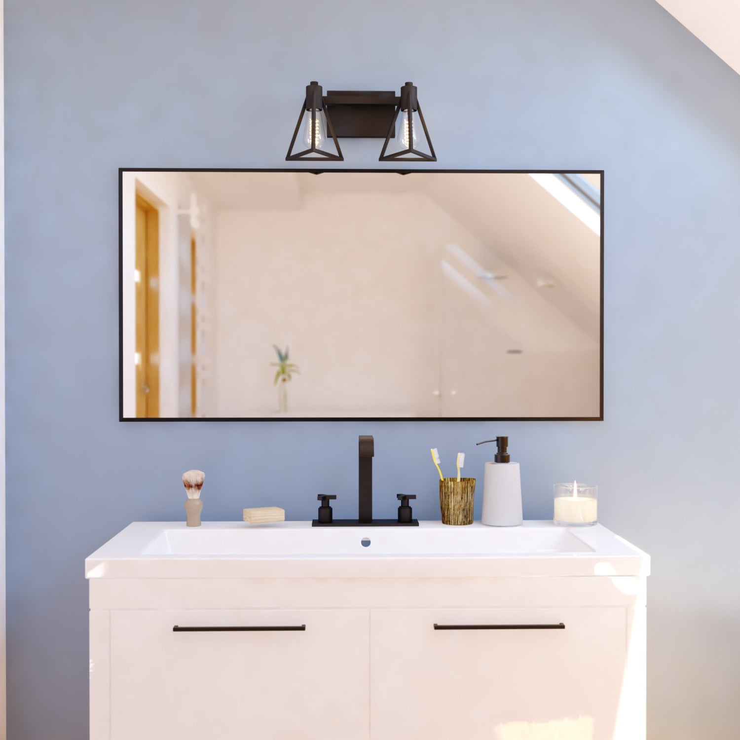 Ravenna 2 Light Matte Black Bathroom Vanity Fixture Metal Cage Shade, LED Compatible
