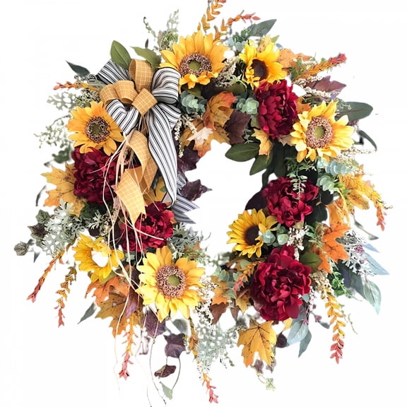LAMIRO Sunflower Wreath Country French Wreath Fake Flower Welcome Sign Garland Hanging Front Door Decor for Home Party 40cm New