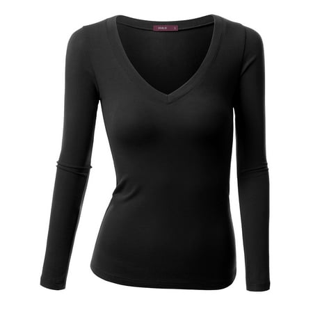 fitted shirt neck sleeve doublju basic solid womens