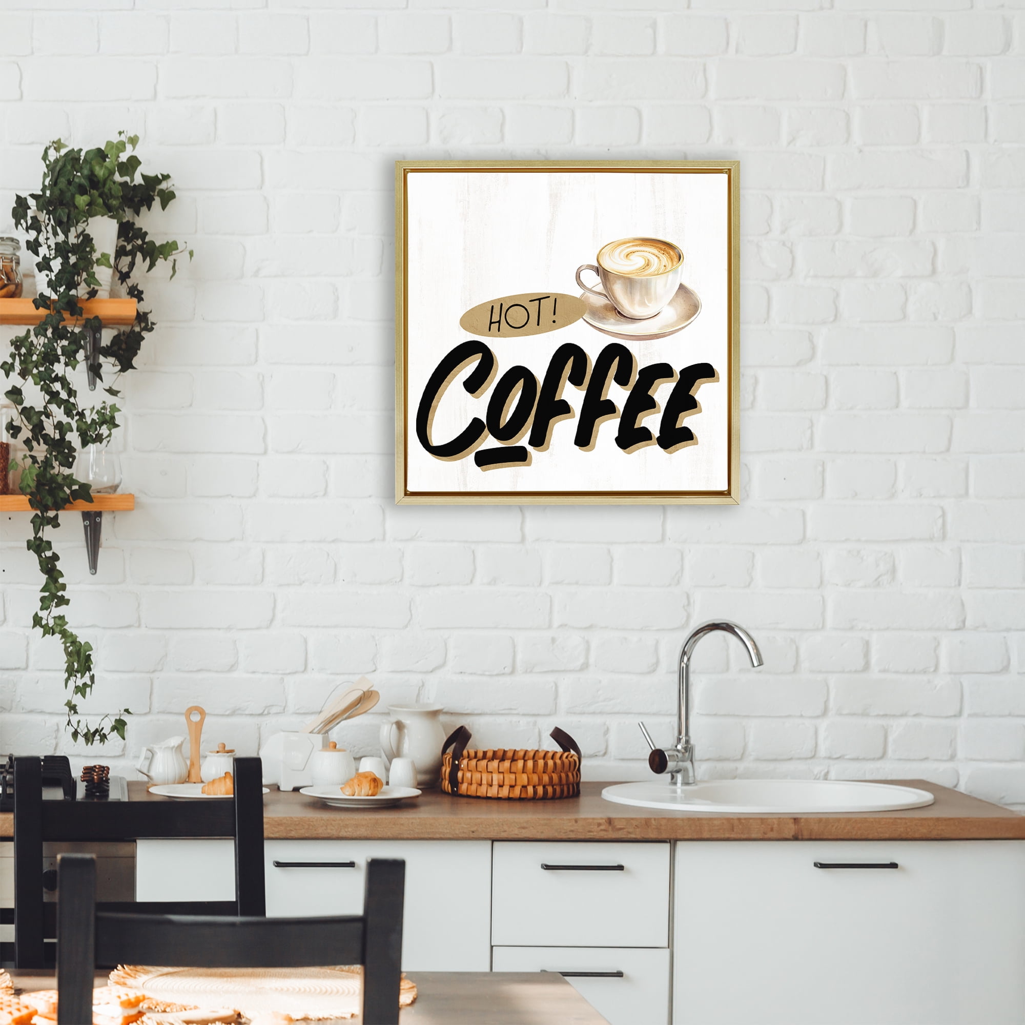 Stupell Industries Retro Fresh Hot Coffee Gold Framed Floater Canvas Wall Art, design by Kim Allen