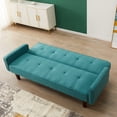 thumbnail image 3 of Linen Sofa Bed, Convertible Sleeper Sofa with Arms and Solid Wood Feet, Modern Loveseat Couch for Compact Living Space Dorm Game Studio Bonus Room Apartment and Bedroom, Green, 3 of 7