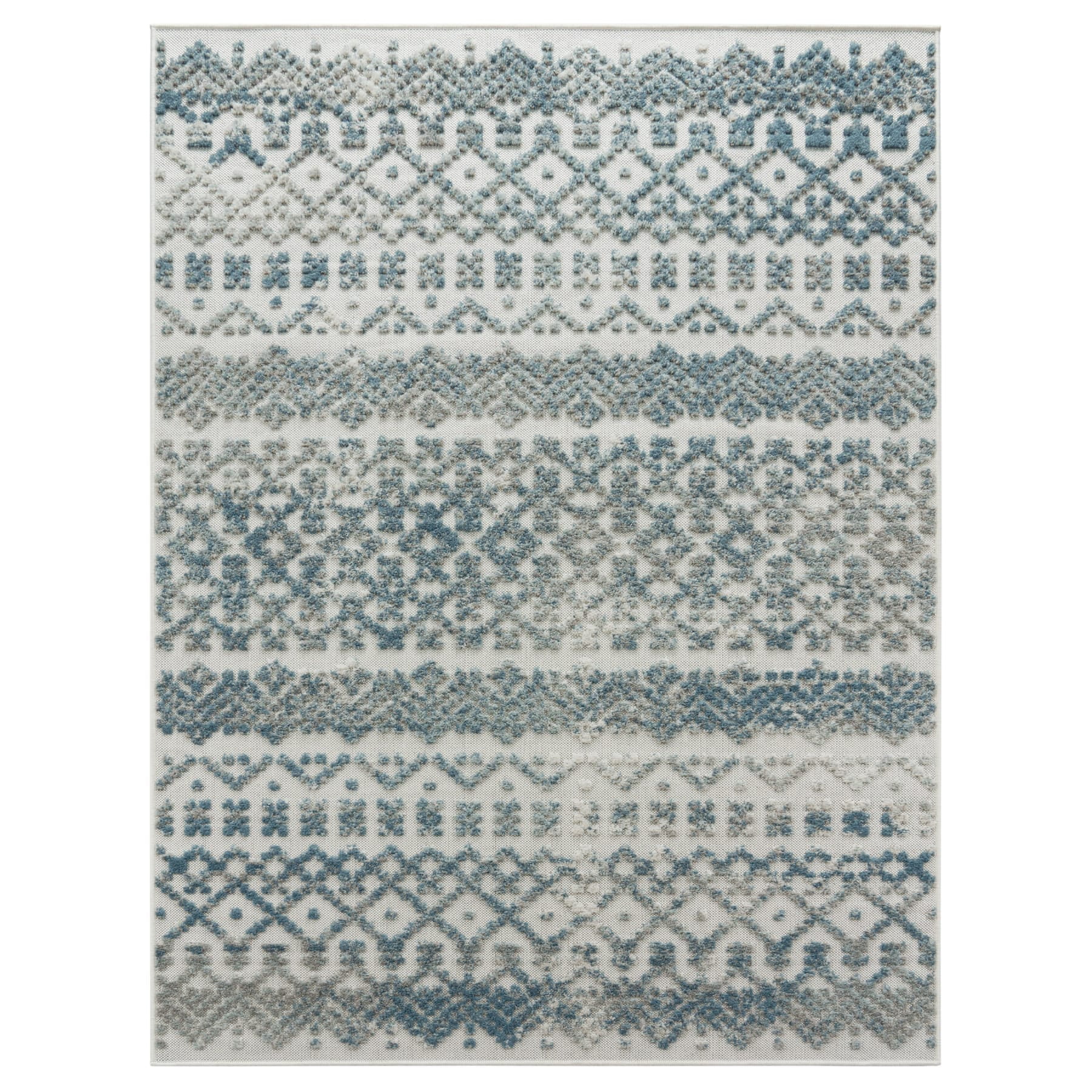 Paco Home Indoor & Outdoor Rug with Textured Boho Pattern in Cream Blue - 2'8" x 4'11" (3'x5')