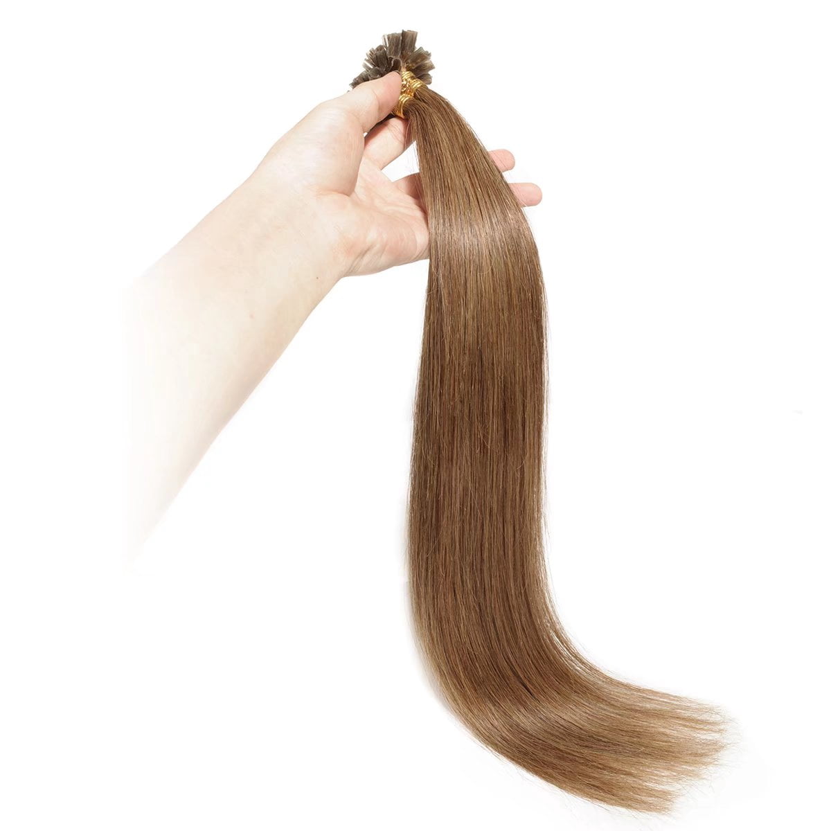 MY-LADY 100S Nail U Tip Fusion 100% Remy Human Hair Extensions Keratin Pre Bonded Hairpiece Straight 0.5g/s, #06 Light Brown, 16inch