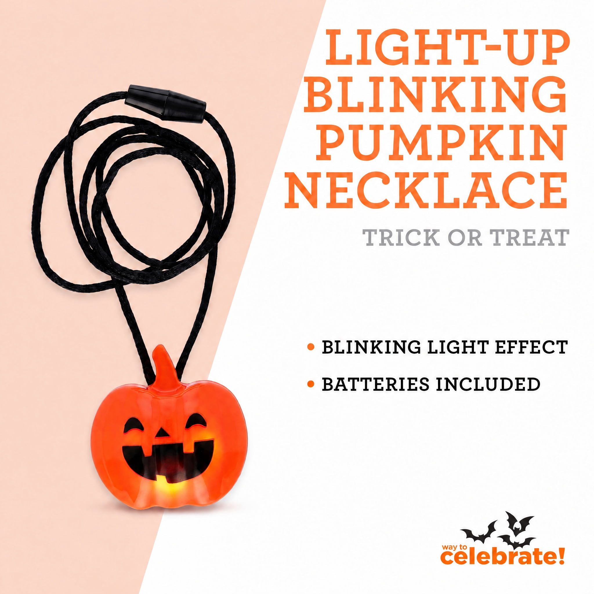 Light-Up Blinking Pumpkin Necklace, Orange, Halloween by Way To Celebrate