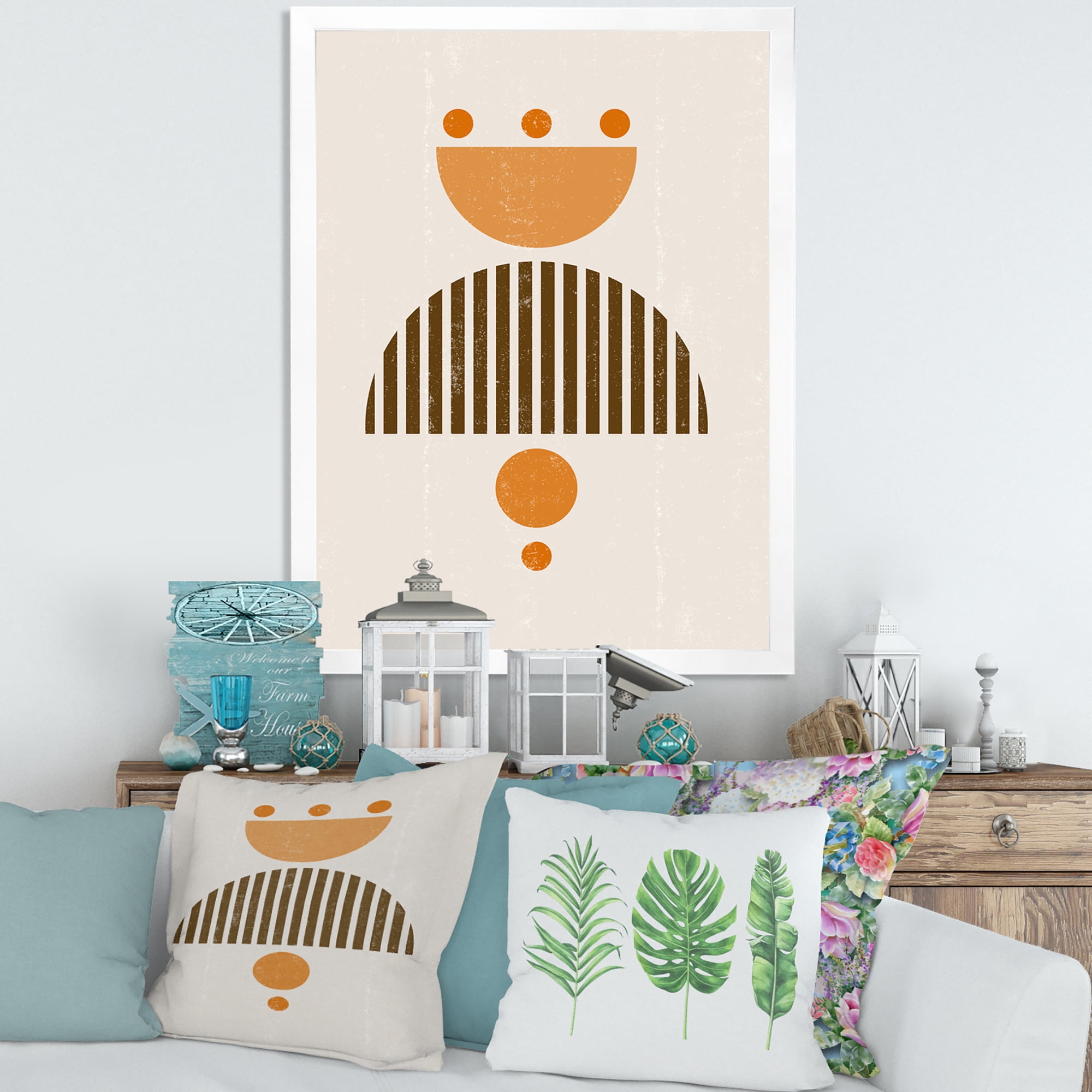 Designart 'Abstract Minimal Moon and Sun In Earth Tones II' Modern Framed Art Print