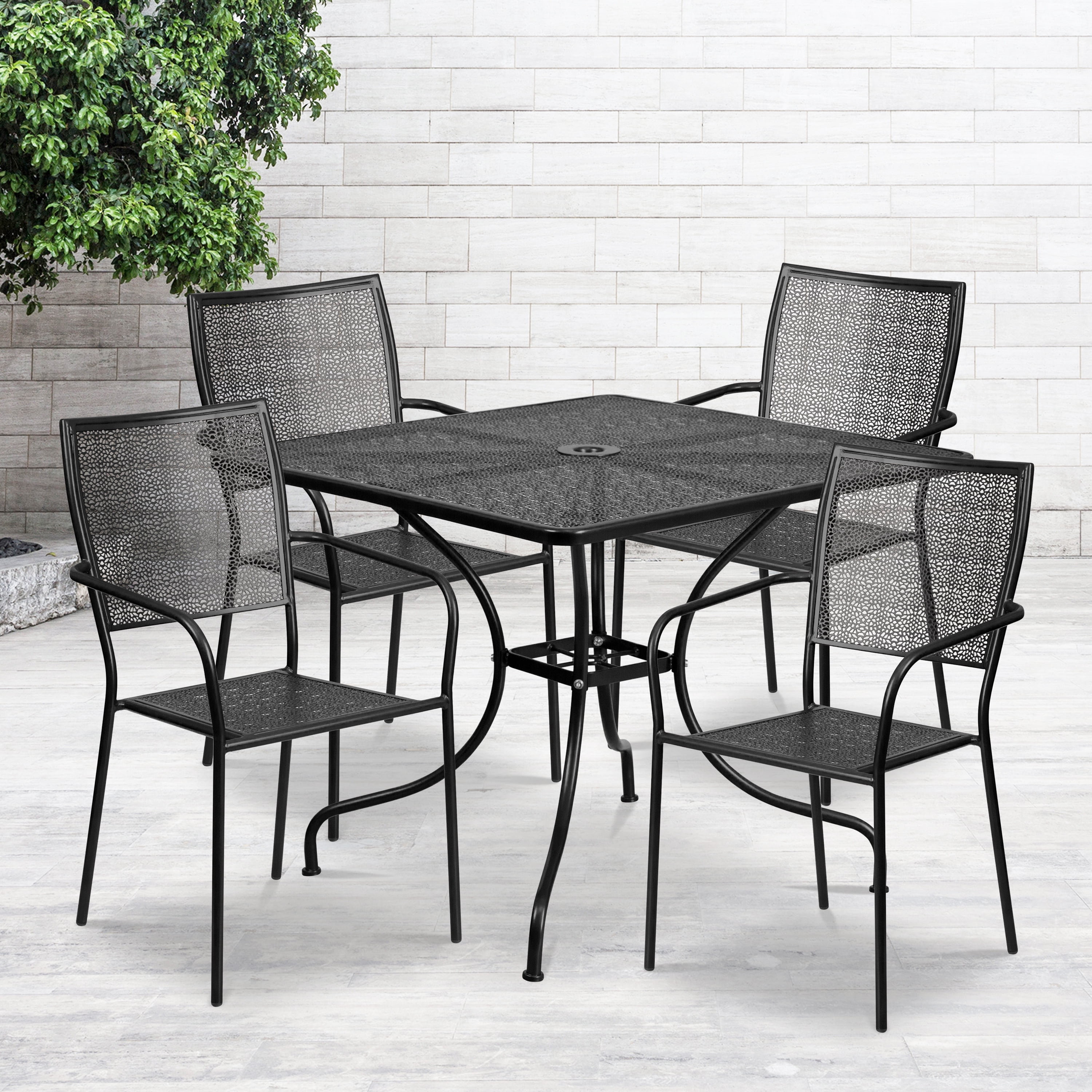 Flash Furniture 35.5'' Square Black IndoorOutdoor Steel Patio Table