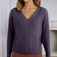 thumbnail image 3 of Womens Long Sleeve V Neck Sweaters Pullover Knit Loose Fit Women's Purple Sweater Warm Womens Christmas Clothes, 3 of 6