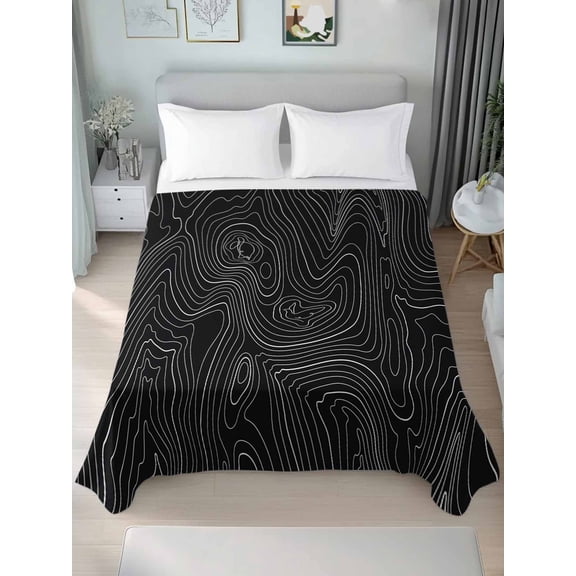 Black Abstract, King Size Flat Sheet, Wrinkleproof & Fadeproof Cooling Flat Bed Sheet Only, Modern Geometric Minimalist Stripes Breathable Soft Bedding Top Sheets 105 x 98 Inches