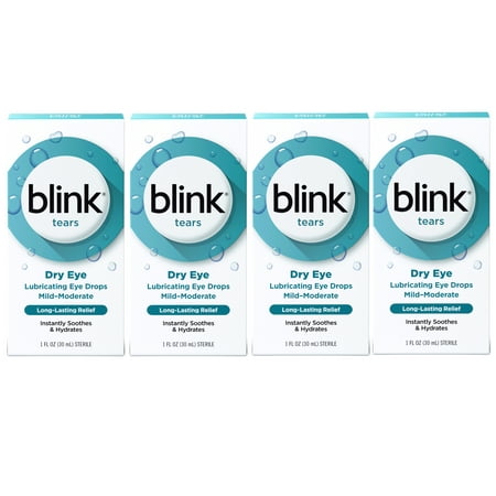 4 Pack - Blink Tears Lubricating Eye Drops – Long-Lasting Hydration for Mild to Moderate Dry Eyes, Moisturizes & Soothes with Hyaluronate, 1 Fl Oz