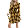 thumbnail image 3 of Aboser Womens Plaid Robes Vintage Checked Print Bathrobes Comfy Long Sleeve Loungewear Loose Fit Belted Towel Robe Sleepwear with Pockets Yellow XXL, 3 of 8