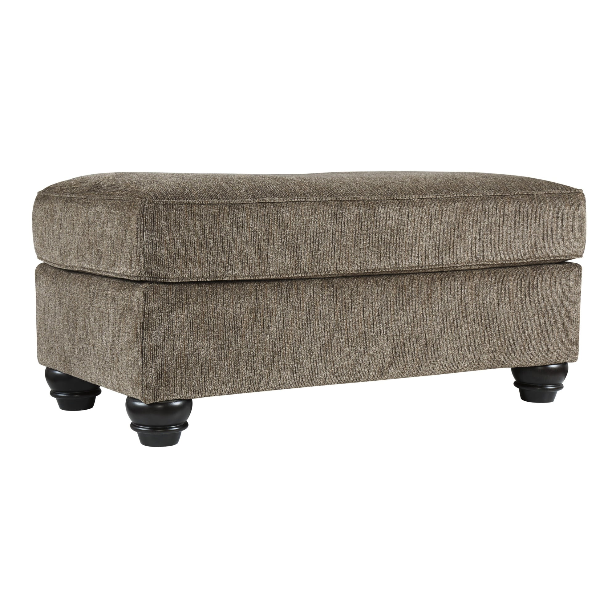 Contemporary Polyester Upholstered Wooden Ottoman with Turned Legs
