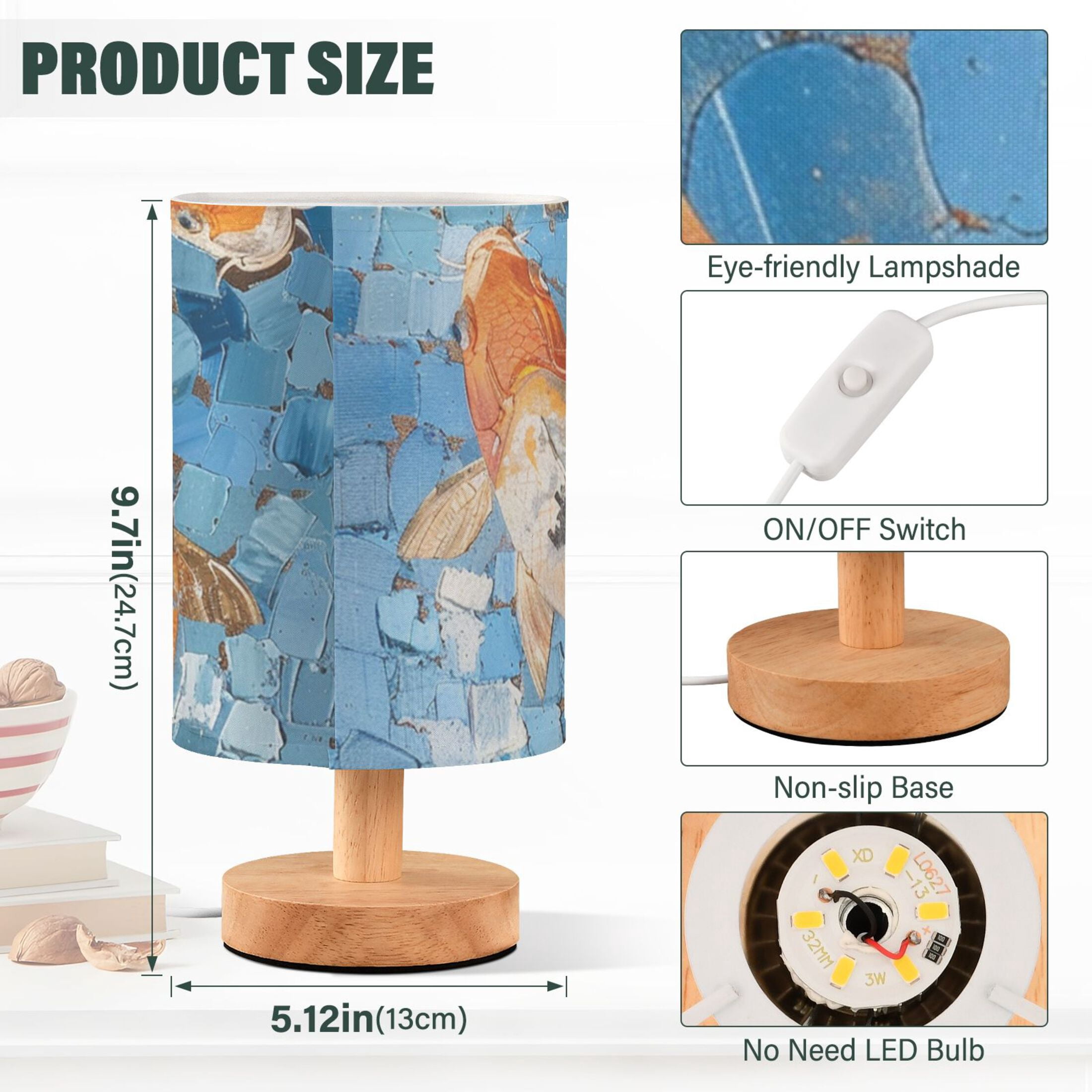 Fish in The Pool Oil Painting Table Lamp with USB Port LED Warm Light Lamp Night Light Home Decor