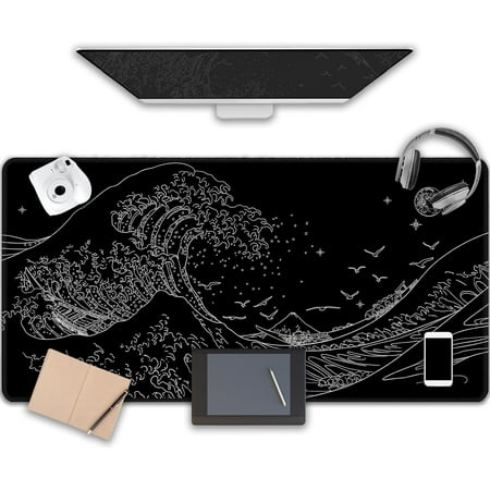 

Gaming Laptop Mouse Pad Sea Wave Big Mice Pads PC Keyboard Waterproof and Non-Slip 47.2 x 23.6 0.15 Thick XL XXL Rubber Table Mat Kanagawa Surfing and Black Japanese Mouse Pads