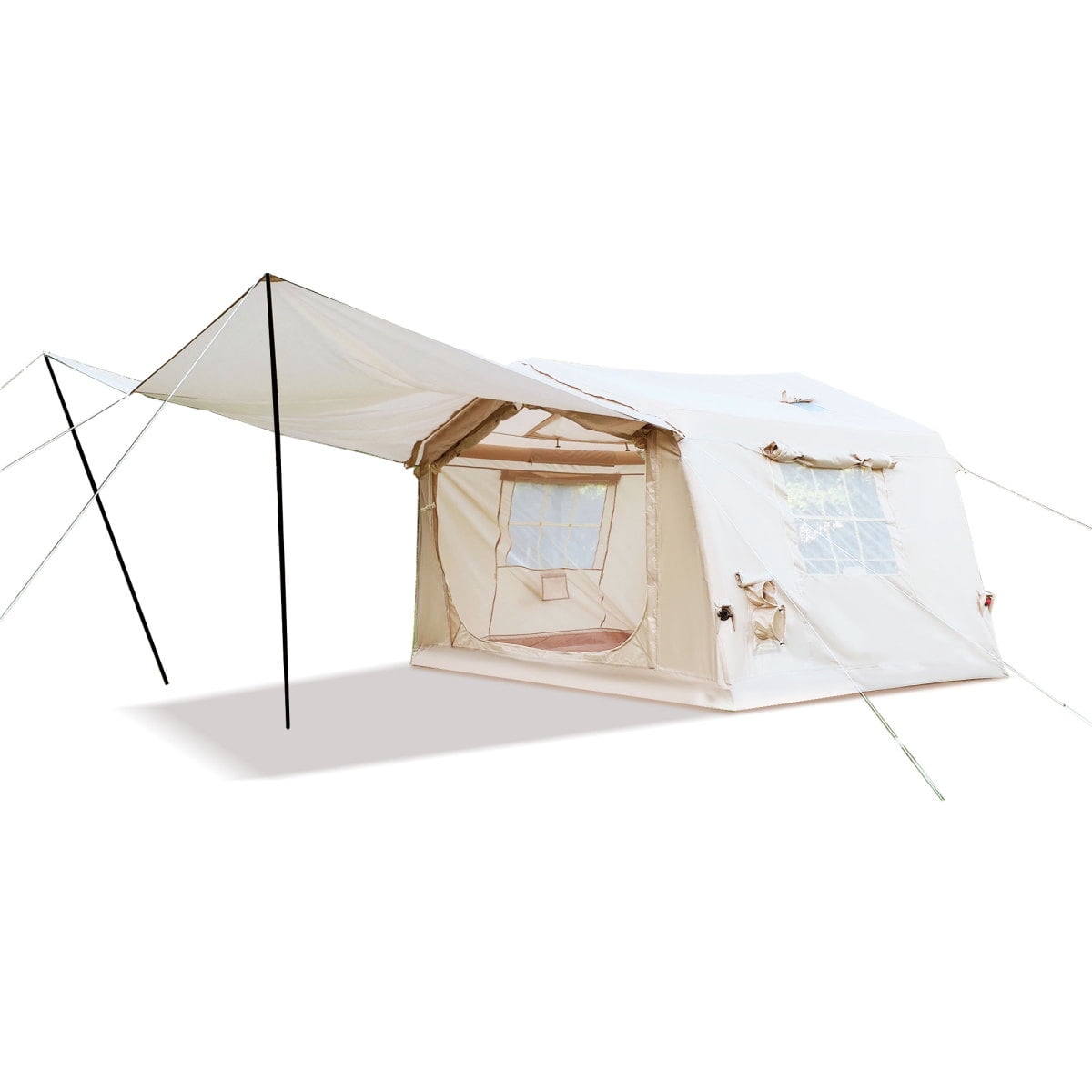 8 m² Inflatable Camping Tent with Canopy, Easy Setup 4-Season Waterproof Oxford Air Glamping Tent for 4/6/8 People, with Hand Pump