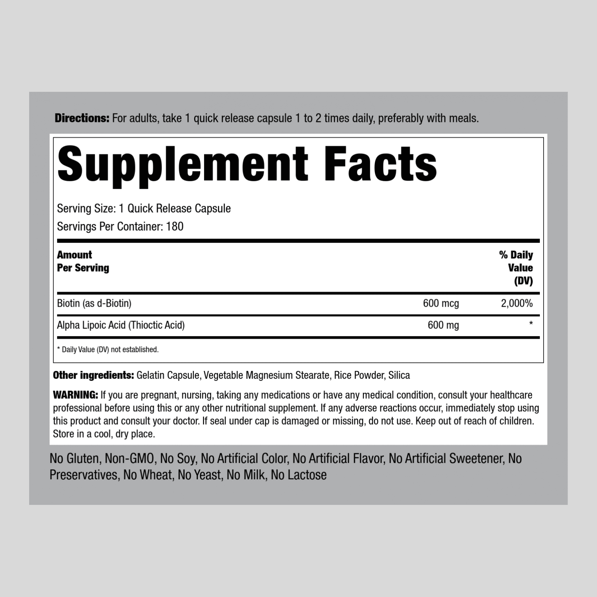 Alpha Lipoic Acid | 600 mg | 180 Capsules | With Biotin Optimizer | by Piping Rock