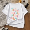 thumbnail image 4 of Hauts d'Été pour Enfants Filles T-Shirts Décontractés à Imprimé Lettre Multicolore Col Rond Manches Courtes Tee-Shirt Fille Blanc 8 Ans-9 Ans, 4 of 5