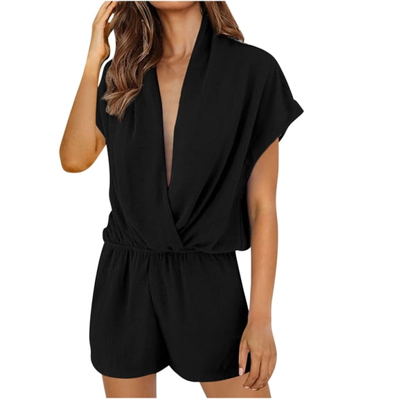 Blmnix Rompers Summer Shorts for Women Cargo Shorts Pleated Short Pull on Black High Beach Shorts for Women,XXL