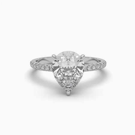Brilliant Pear Cut Solitaire Moissanite 18k Pave Petite Ring
