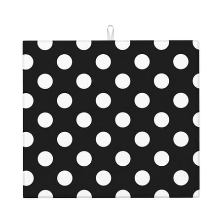 

Uemuo Black and White Polka Dot Pattern Dish Drying Mat 16*18 inch Absorbent Dish Drainer Kitchen Counter Large Size Dish Drying Pad for Countertops Sinks Draining Racks