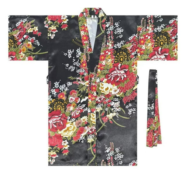 Kimono Japonais pour Enfants Cardigan Lacé Robe Pyjama Traditionnel Décontracté Peignoir Cerise Cosplay