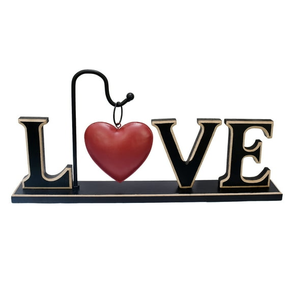 Rustic Wood Love Sign Freestanding Cutout Love Word Table Centerpiece Sign with Hanging Love Heart Decorative Love Word Sign for Wedding Christmas Valentine's Day Gift