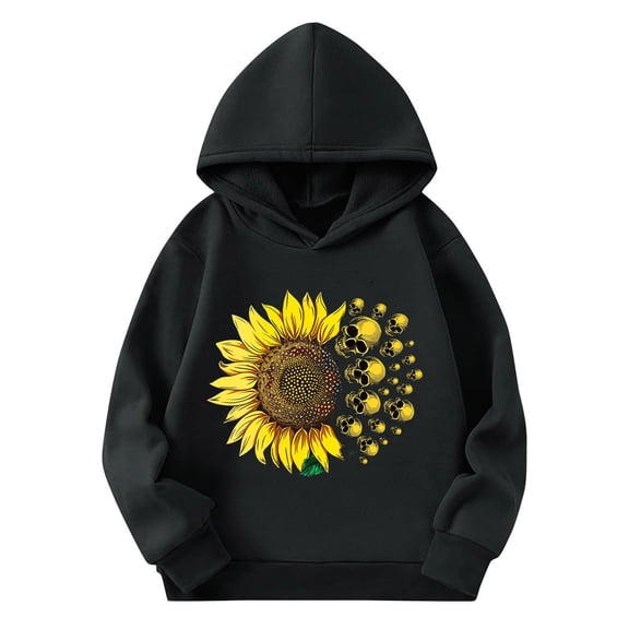 Hellosay Kids Halloween Tops Floral Happy Funny Hoodie Pullover Vacation Skeleton Streetwear Winter Holiday Clothes