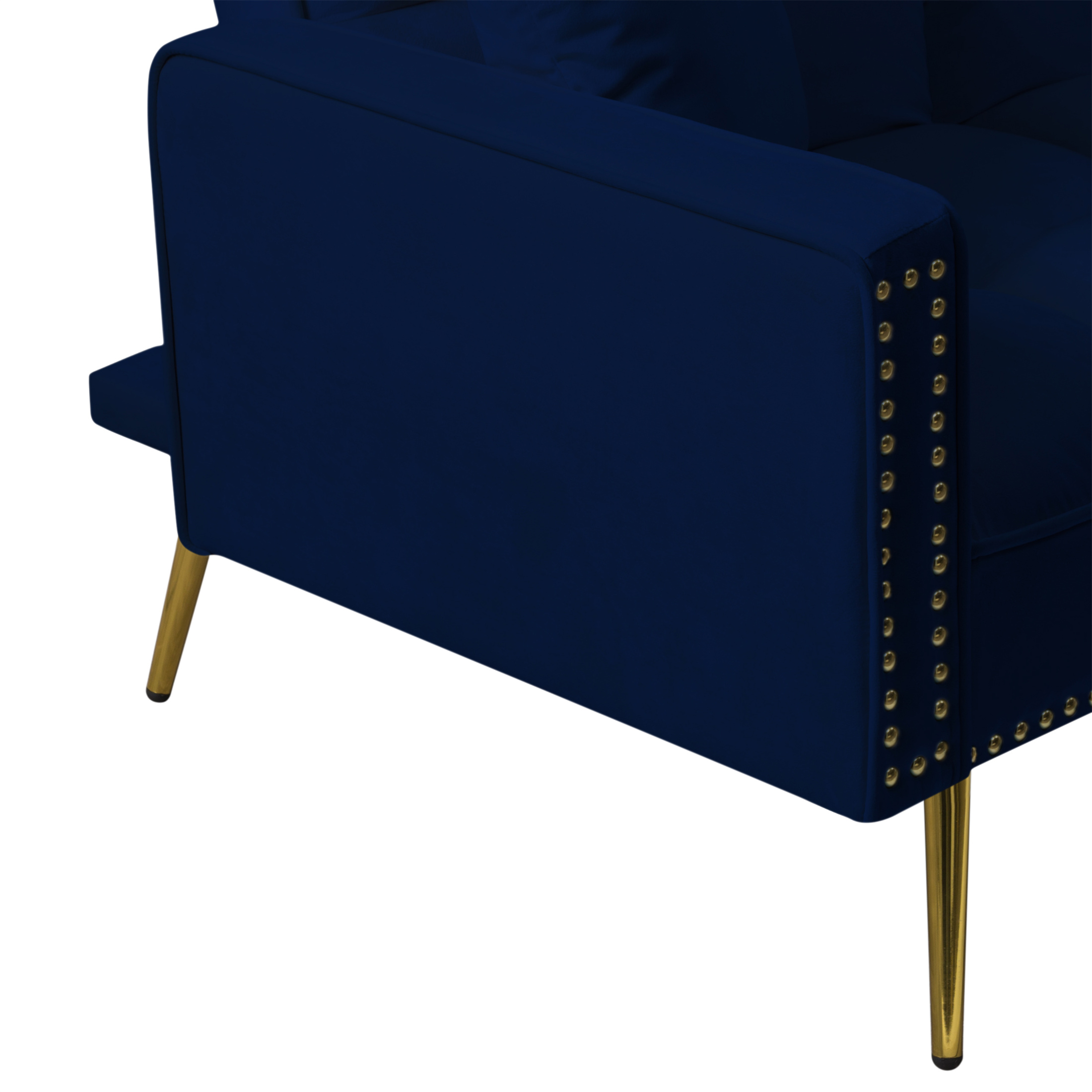 Aukfa 108" Living Room Sectional Sofa Bed, Velvet Sleeper Sofa, Nailhead Decor, 2 Pillows, Blue
