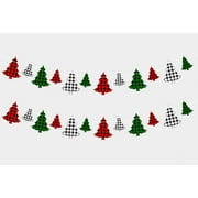 2 Pieces Felt Christmas Tree Garland Banner for Christmas Decorations, Buffalo Plaid Garland for Christmas Tree, Christmas Hanging Decorations for Mantle Fireplace Home Decor